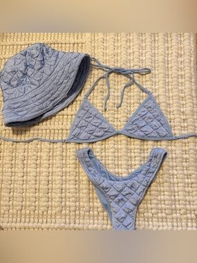 3 PIECE FRANKIES BIKINIS SET - Quilted Light Blue Bikini